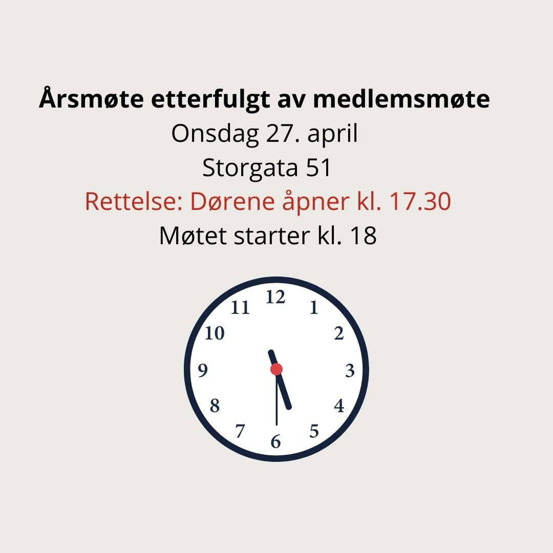 Årsmøte etterfulgt av medlemsmøte.
Onsdag 27. april i Velferdsetatens lokaler i Storgata 51.
RETTELSE: Dørene åpner kl. 17.30
Møtet starter kl. 18.
Håper vi ser deg der!😊