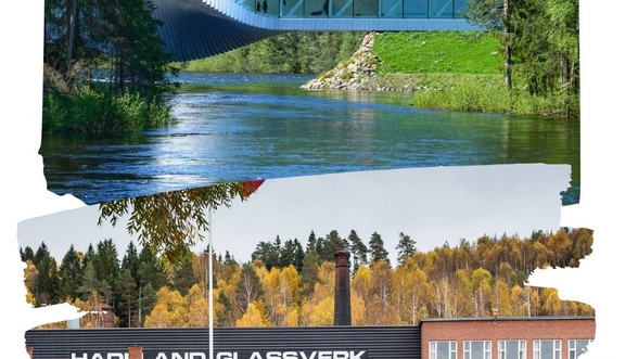 Øverste bilde er av Kistefos Museum, signaturbygget The Twist tegnet av danske arkitekter i BIG - Bjarke Ingels Group. Nederste bilde er av Hadeland glassverk. 